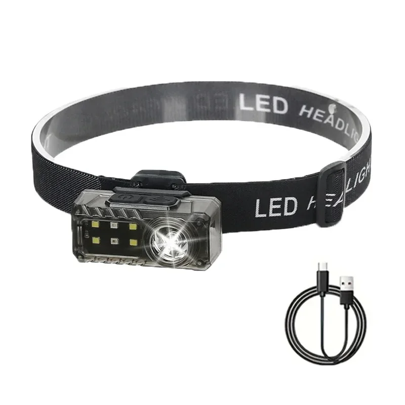 (uma) Lanterna De Cabeça Led Com Bateria Integrada, Recarregável, 5 Modos De Iluminação