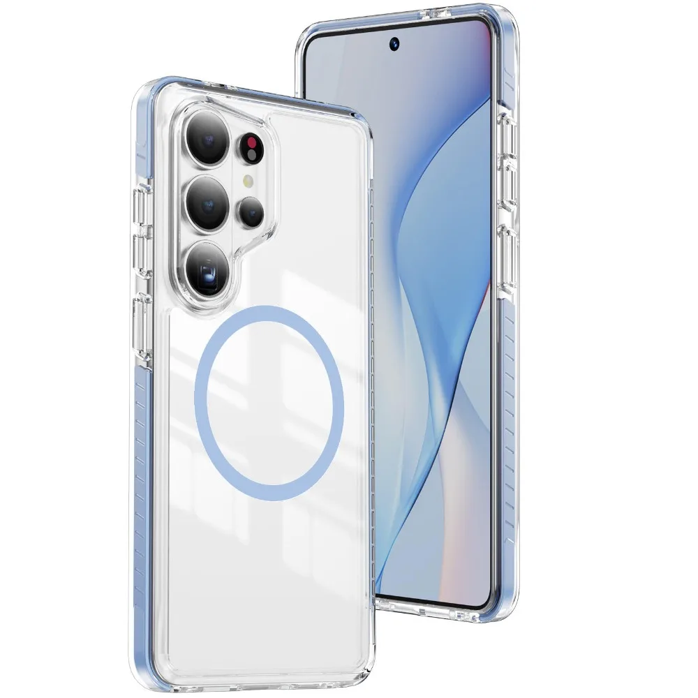 (azul, Galaxy S23) Capa Magnética Transparente Para Carregamento Sem Fio Samsung