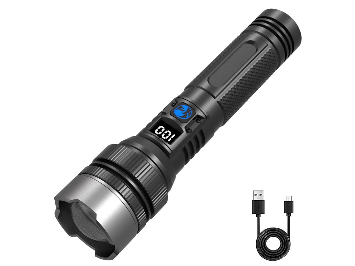 Lanterna Poderosa 150000 Lumens, Usb Recarregável, Ipx7, 5 Modos, Display Lcd HALINUIA (preto)