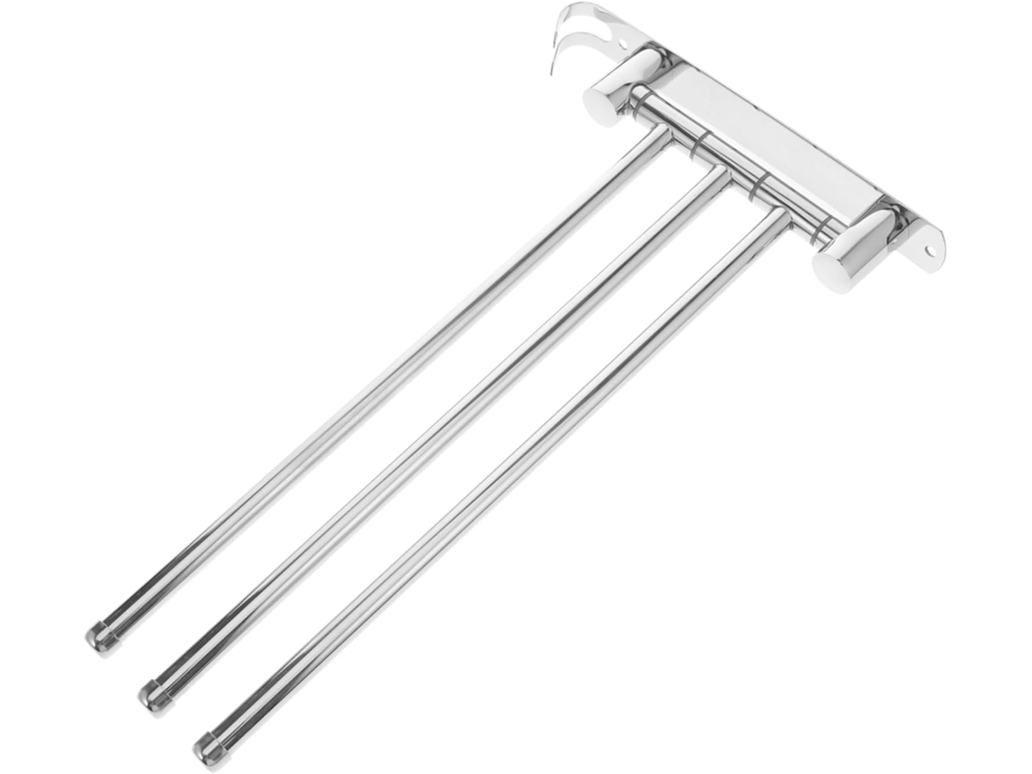 Suporte De Toalhas Aço Inoxidável Com 3 Braços E Gancho Para Parede, Cor Prata