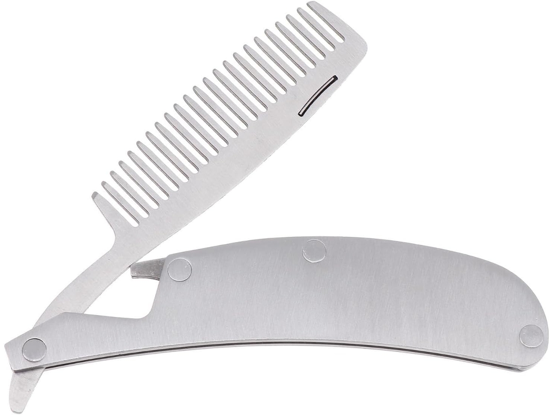 Caneta dupla para barba masculina em aço inoxidável, portátil e leve.
