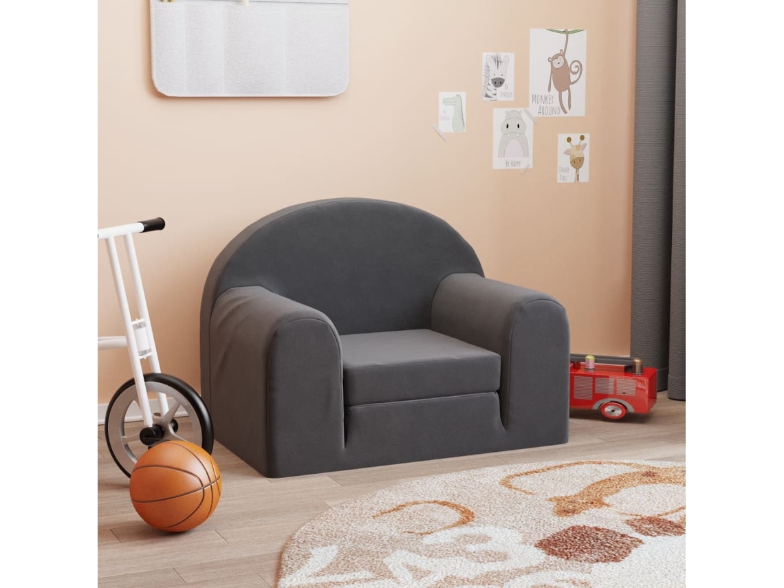 Vidaxl Sofá-cama Infantil Pelúcia Macia Antracite