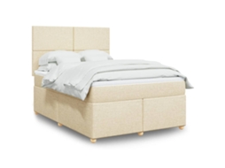 Vidaxl Cama Com Molas/colchão 140x200 Cm Tecido Cor Creme