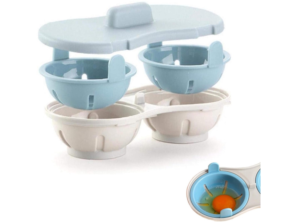 Panela Para Cozinhar Ovos No Micro, Ondas 22* 11* 8 Cm Com 2 Compartimentos, Panela De Cobre Para Ovos Poché, Utensílios De Cozinha, Azul Yu