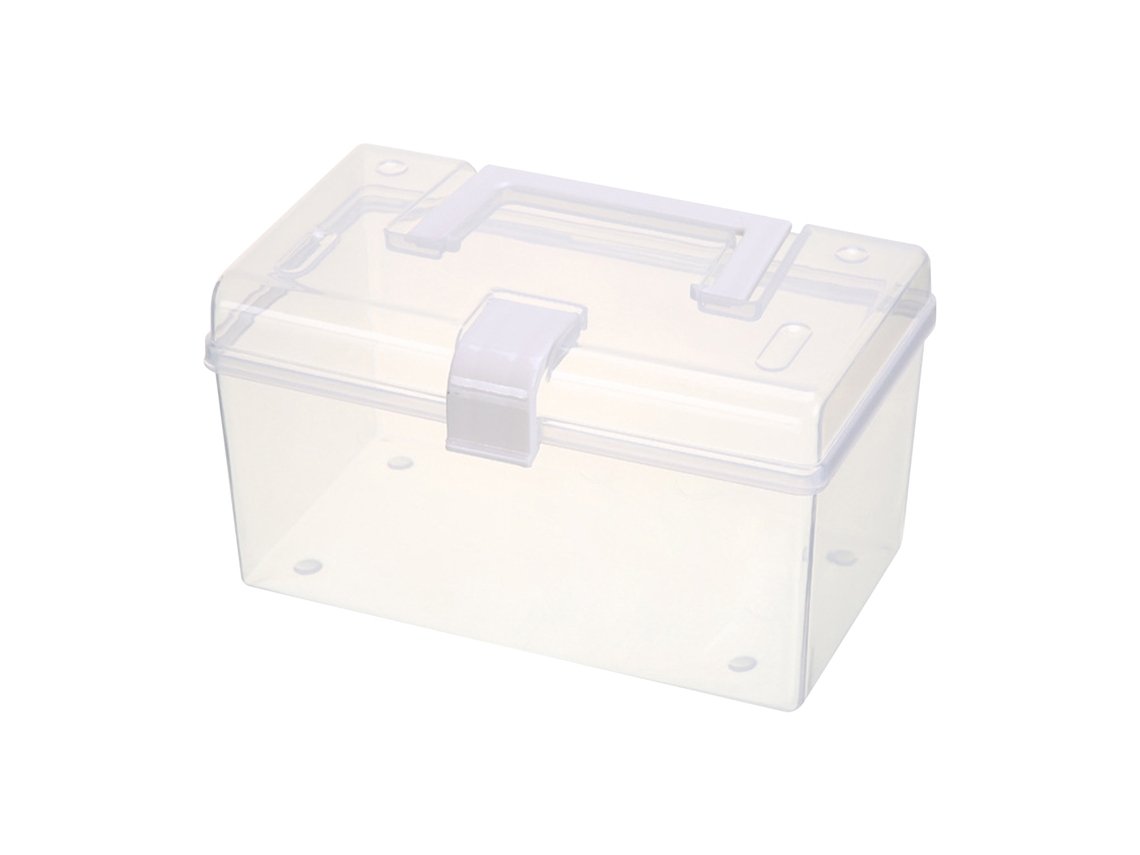 Caixa de armazenamento transparente com alça grande capacidade organizador portátil para mesa 19.5x11x10.5cm com S/MARCA