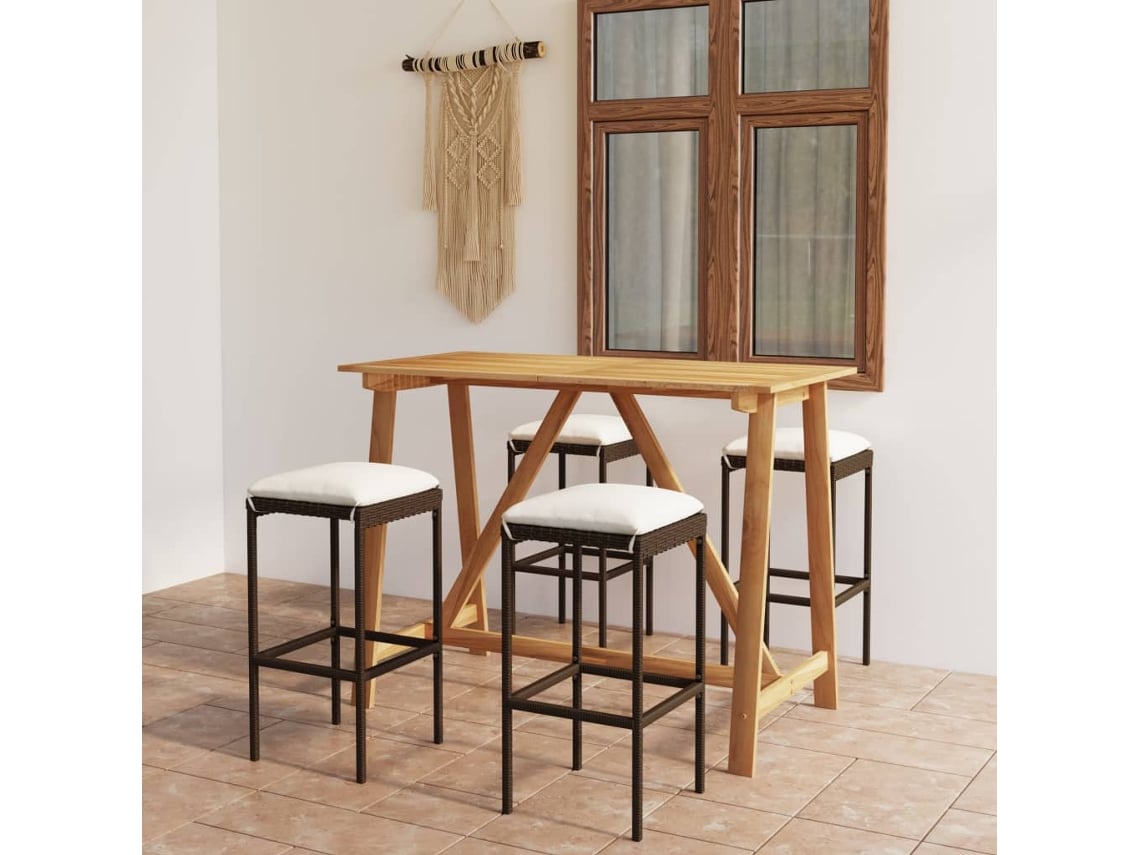 Conjunto 5 Pcs de Bar para Jardim com Almofadões Castanho PANGSHIYUAN