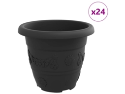 Conjunto 24 Jardineira De Flores Vidaxl Preto Plástico (ø 22 X 18 Cm)