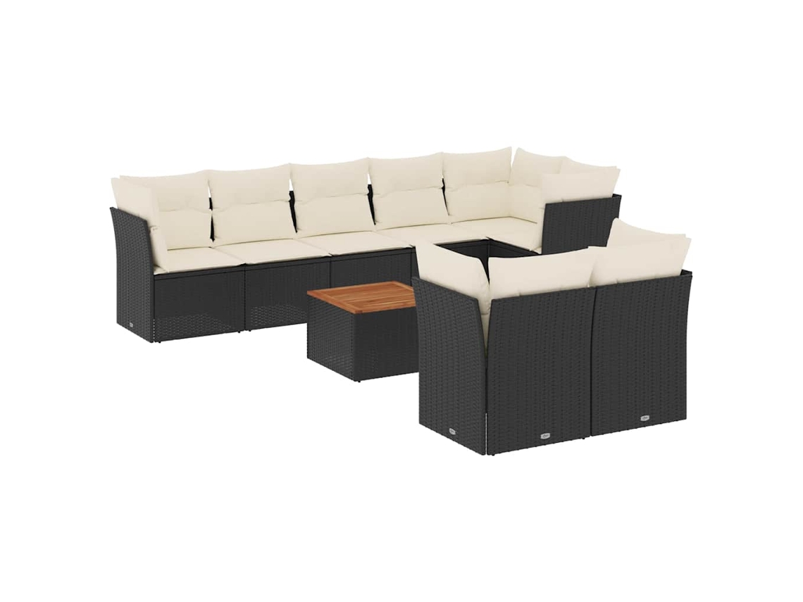 Conjunto de 9 Sofás para Jardim com Almofadões Vime Pe Preto MAISON EXCLUSIVE (9 pcs)
