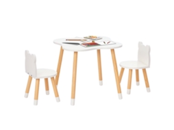 Mesa e Cadeiras Infantis de Madeira para Sala de Brinquedos e Quarto Infantil Natural e Branco S/MARCA