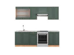 Cozinha Fame-Line, 240 cm, Mármore PT, Carvalho verde e carvalho dourado/dourado, Vicco