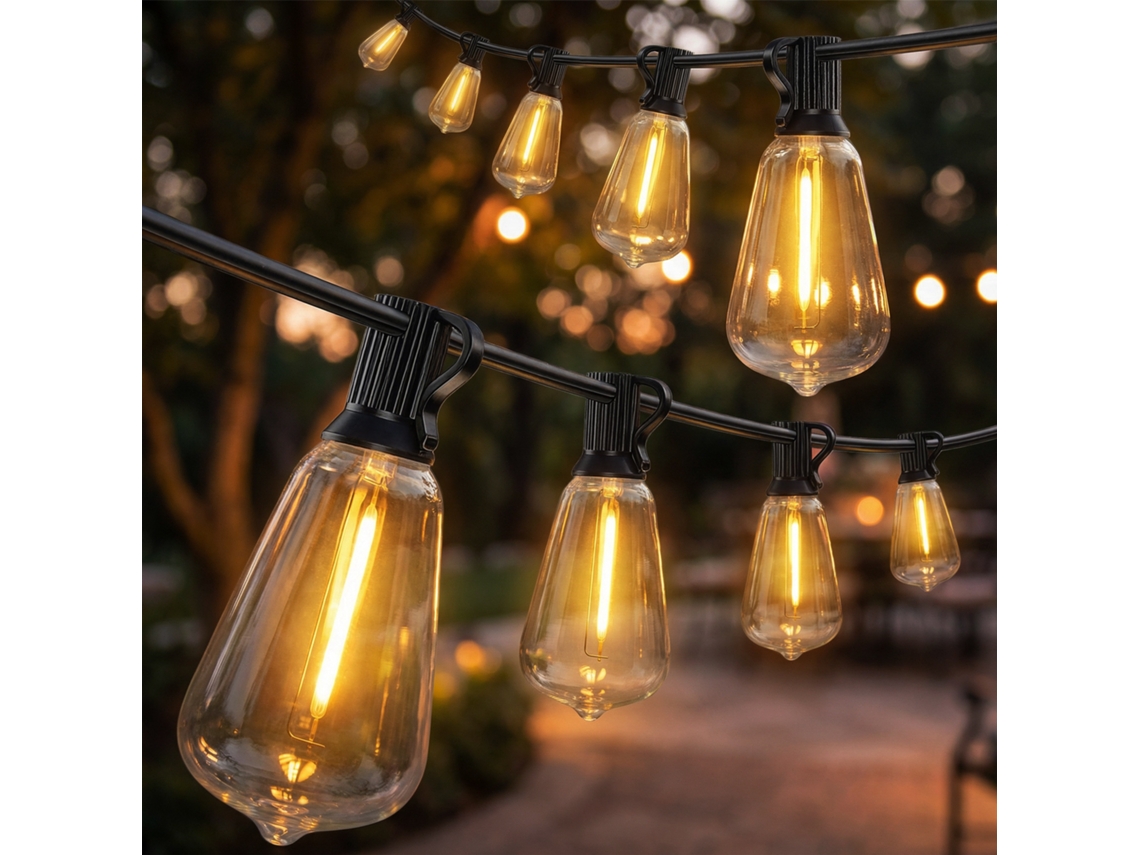 Corrente de Luzes Externas com 50 Luzes Led Ip44. em Pet e Plástico. 1800x3,8x9 Cm. Preto e Transparente Ge