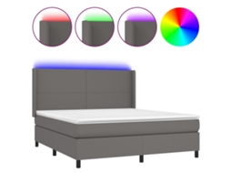 Cama Box Spring com Colchão LED 160x200 cm Couro Artificial Cinza MAISON EXCLUSIVE