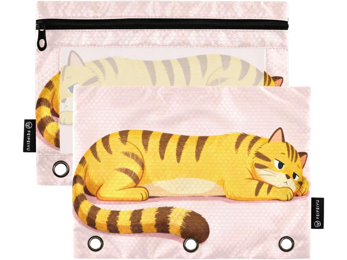 Pasta Com Estampa De Gato Amarelo E Rosa, Janela Transparente, Estojo Macio Lápis Com Janela Transparente E Ilhós