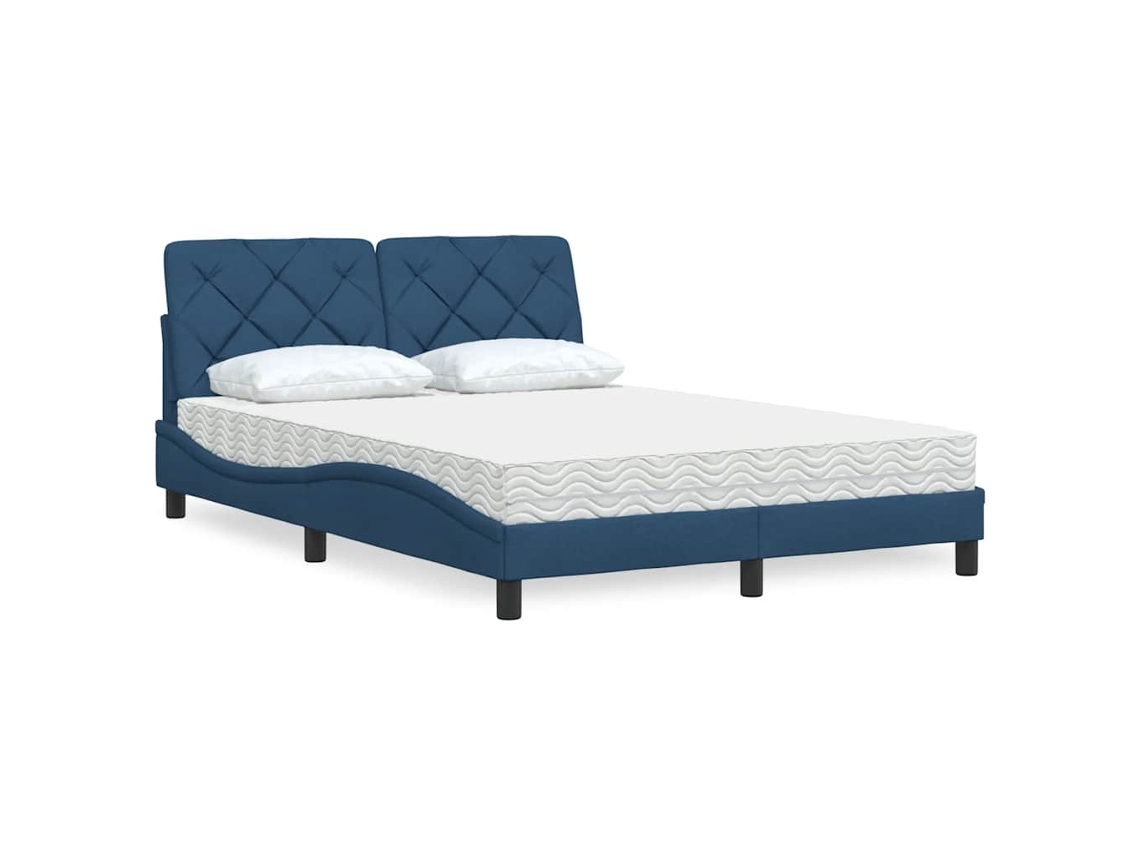 Vidaxl Cama Com Colchão 140x200 Cm Tecido Azul