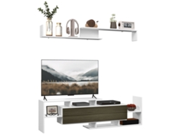 Rack para Tv com Prateleira de Parede e Armário Branco e Preto ZACHARY