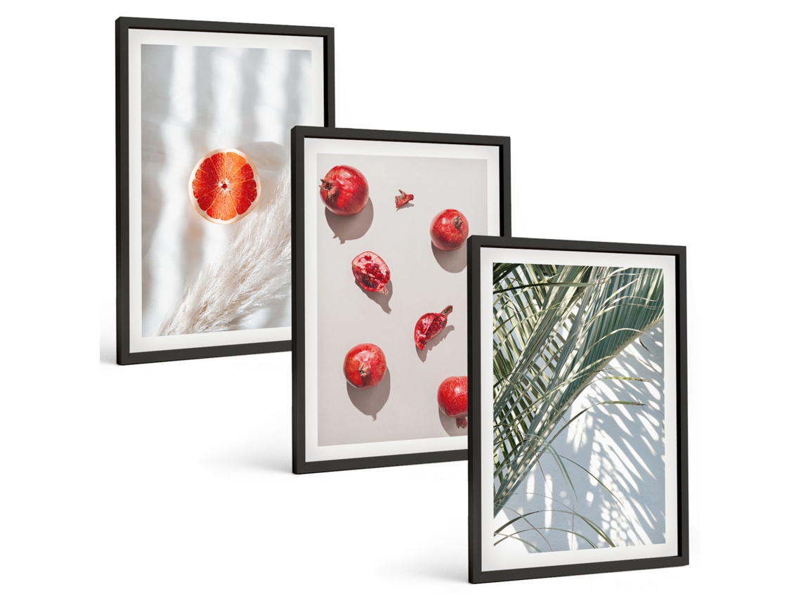 Quadros Decorativos Para Parede Férias Com Palmeiras E Frutos Moldura Preta Quadros Para O Escritório Espelharte (3 Piezas De 40x60 Cm)