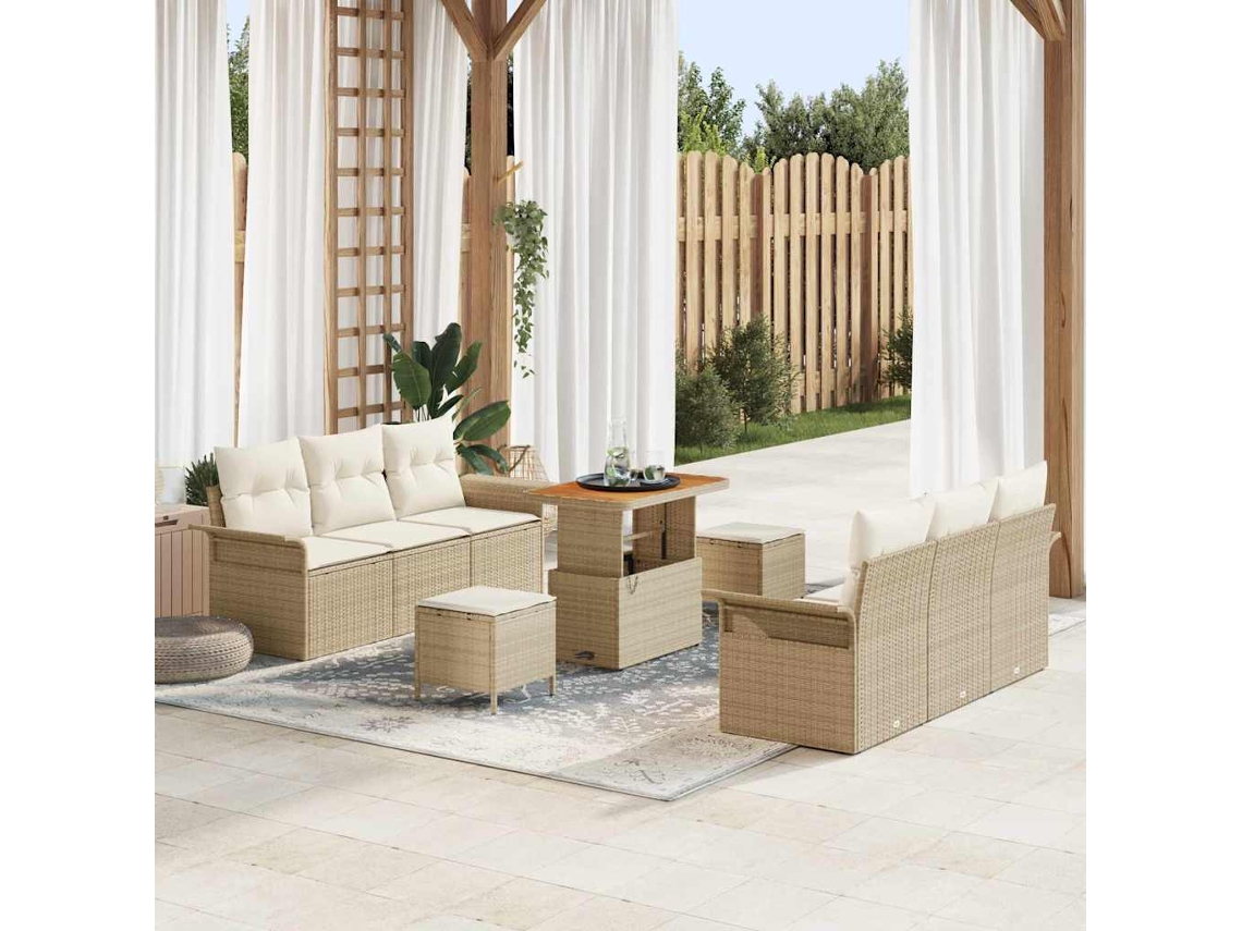 Vidaxl Conjunto De Sofá De Jardim 9 Unid. Bege Vime Pe