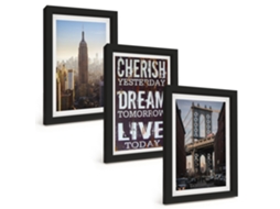 Pinturas Murais Modernas Citação Sobre Paisagens De Nova York Moldura Preta Fotos Para O Corredor Espelharte (3 Peças 20x30 Cm)