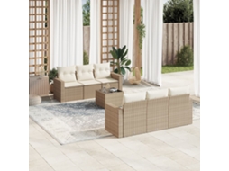 Vidaxl 7 Pcs Conjunto De Sofás P/ Jardim Com Almofadões Vime Pe Bege
