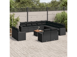 Vidaxl 14 Pcs Conjunto De Sofás P/ Jardim C/ Almofadões Vime Pe Preto