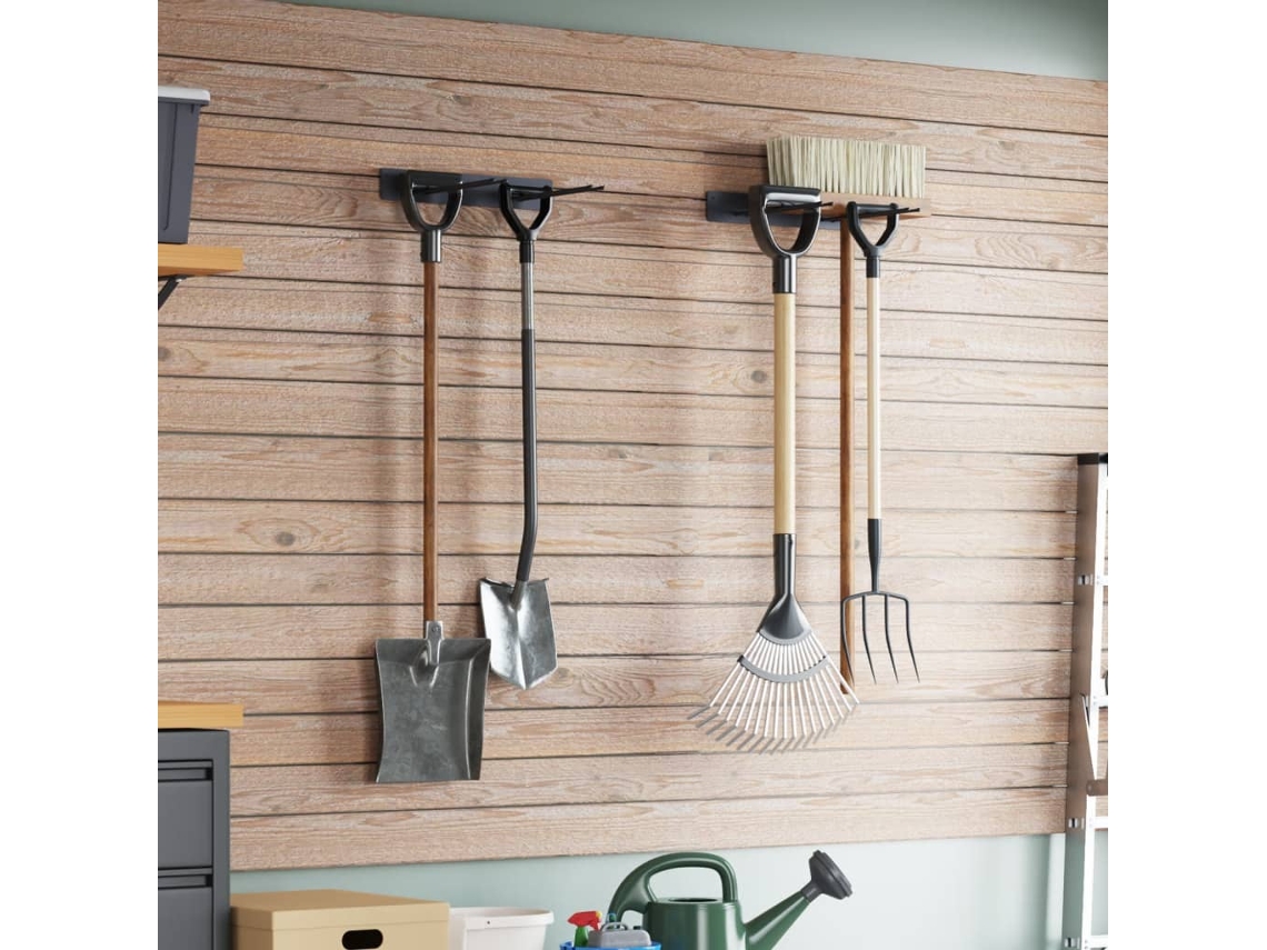 Vidaxl Suportes De Parede P/ Ferramentas De Jardim 2 Pcs Aço Preto