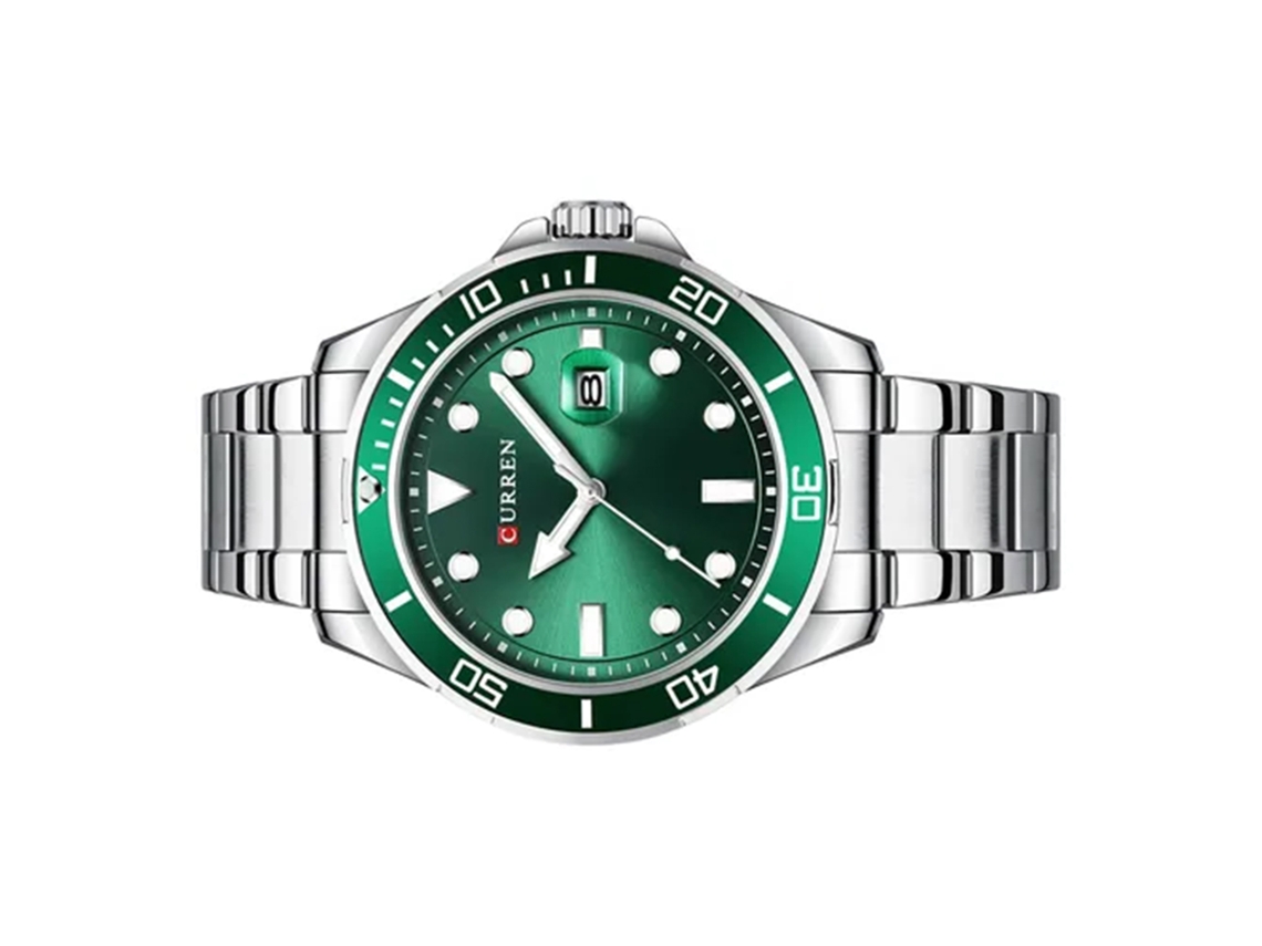 Relógio masculino de quartzo com pulseira luminosa de aço inoxidável, resistente à água até 3 ATM.