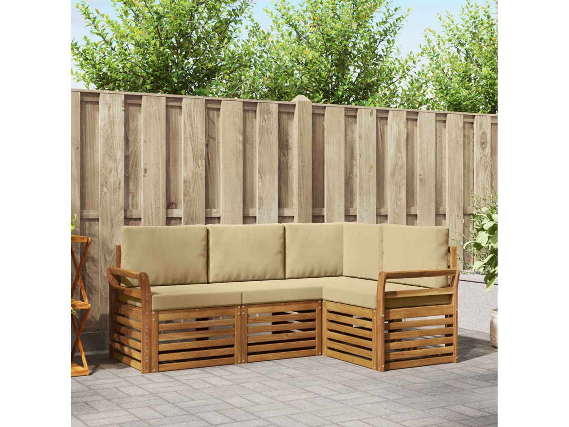 Vidaxl Conjuntos De Sofás Com Almofada 4 Pcs Natural E Bege
