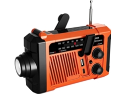 Rádio de Emergência HEXINYIGJLY Energia Solar, Manivela, Bateria 18650 1800mWh, Alarme SOS Laranja