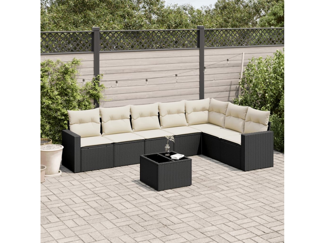 Vidaxl 8 Pcs Conjunto Sofás De Jardim Com Almofadões Vime Pe Preto