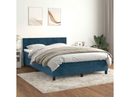 Vidaxl Cama Com Molas/colchão 140x190 Cm Veludo Azul-escuro