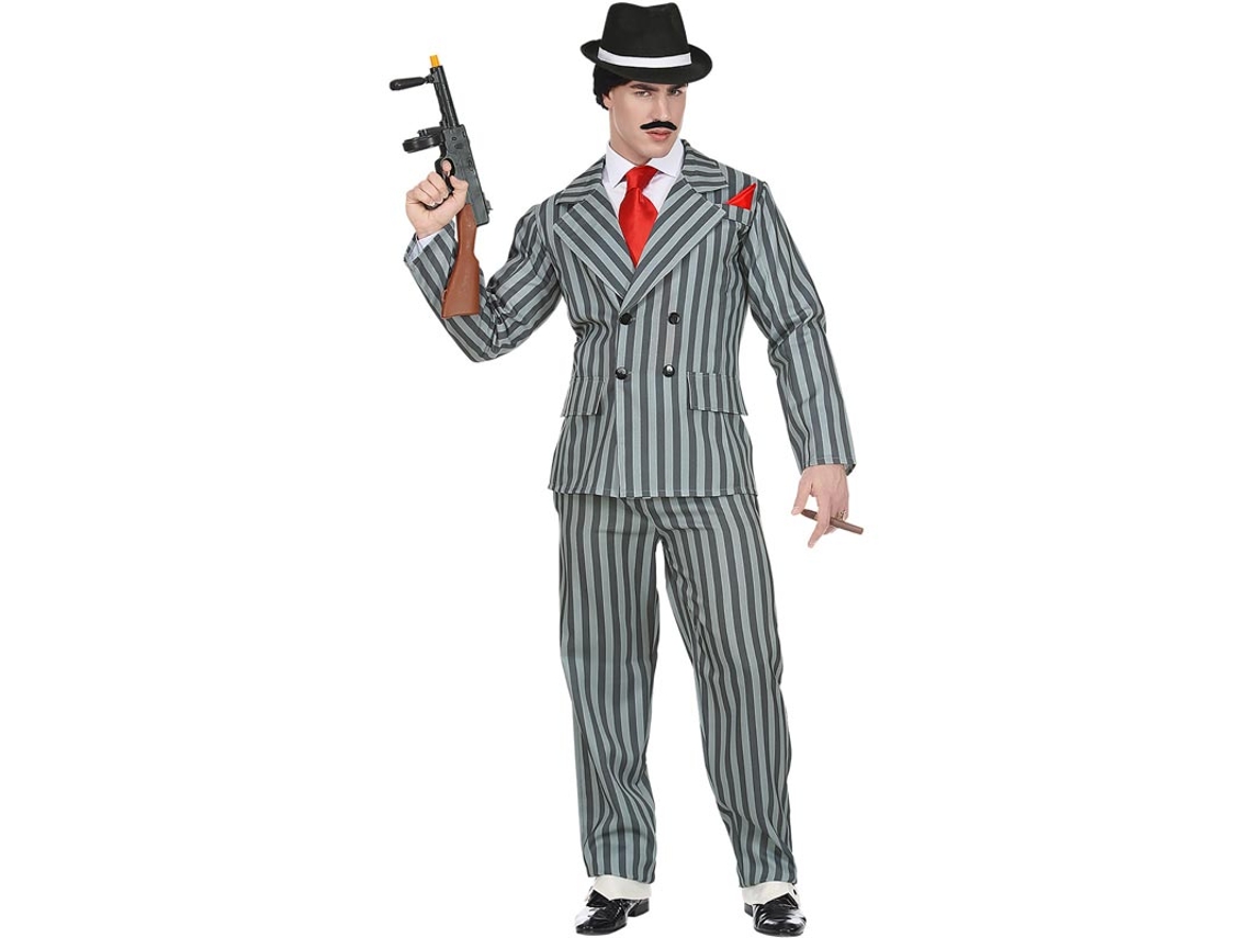 Traje de gangster cinza listrado masculino