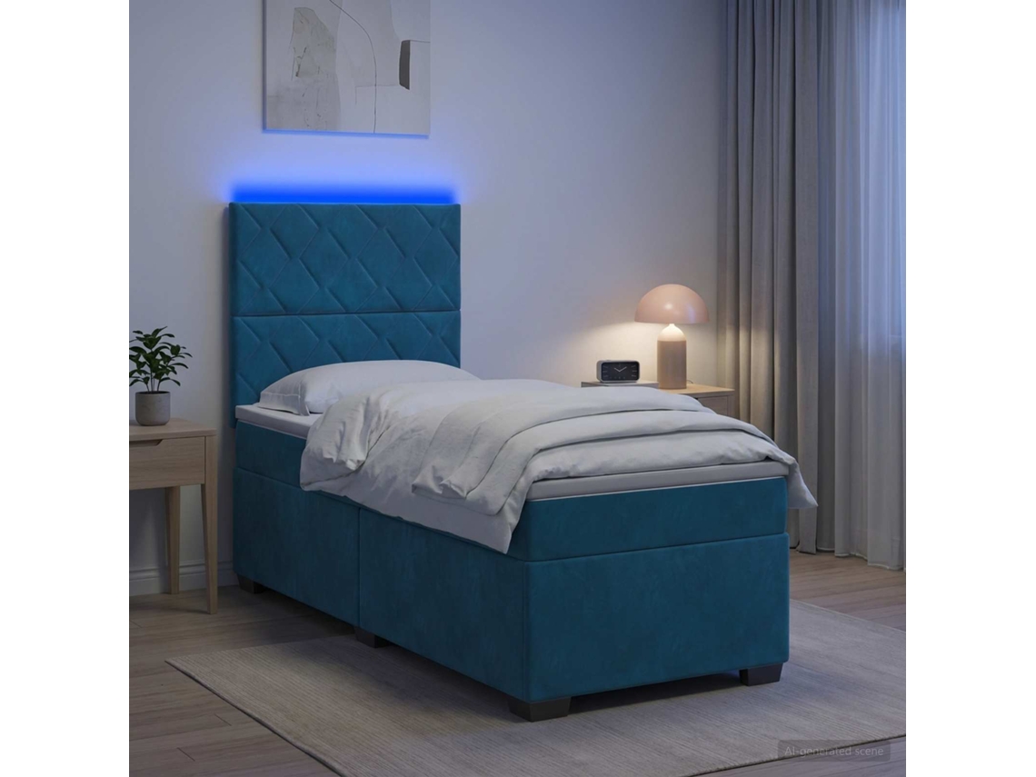 Vidaxl Cama Box Spring Com Colchão Azul 100 X 200 Cm Veludo