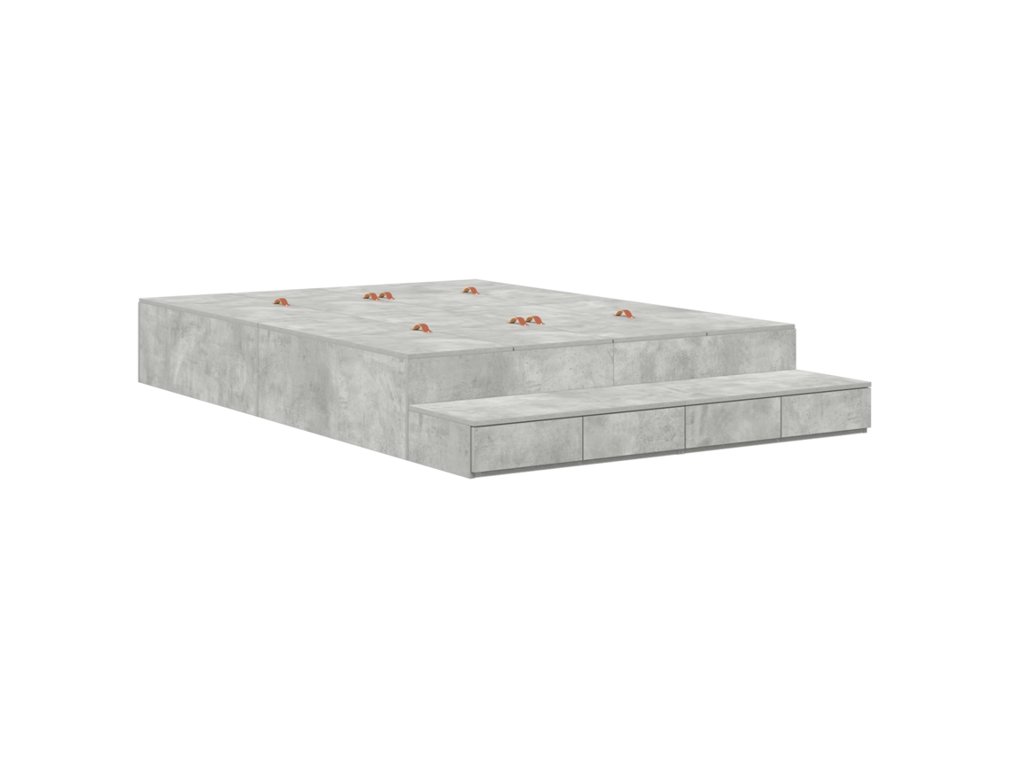 Conjunto 1 Estrado De Cama Com Arrumação Vidaxl Cinzento Madeira De Pinho Maciça (150 Cm)