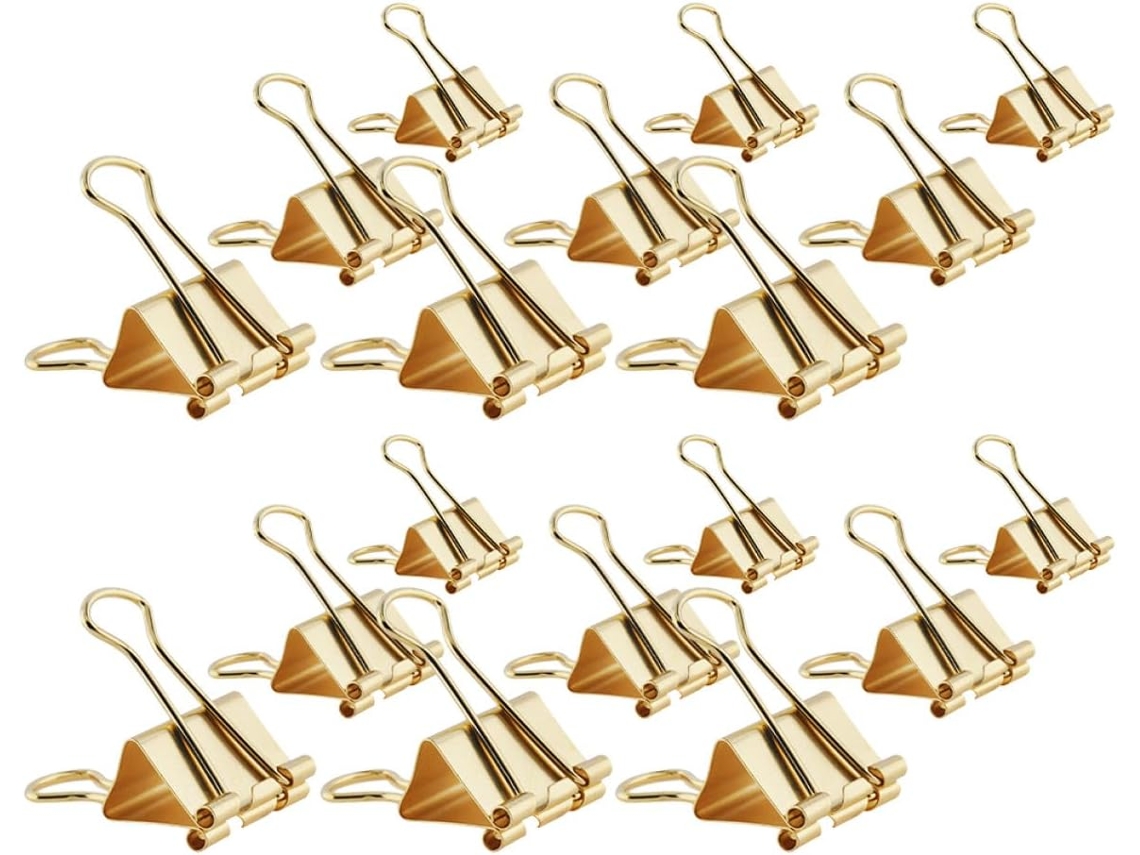 Clipes de papel Beavorty dourados mistos 19 25 32 mm, pacote com 42 clipes metálicos para artigos de papelaria.