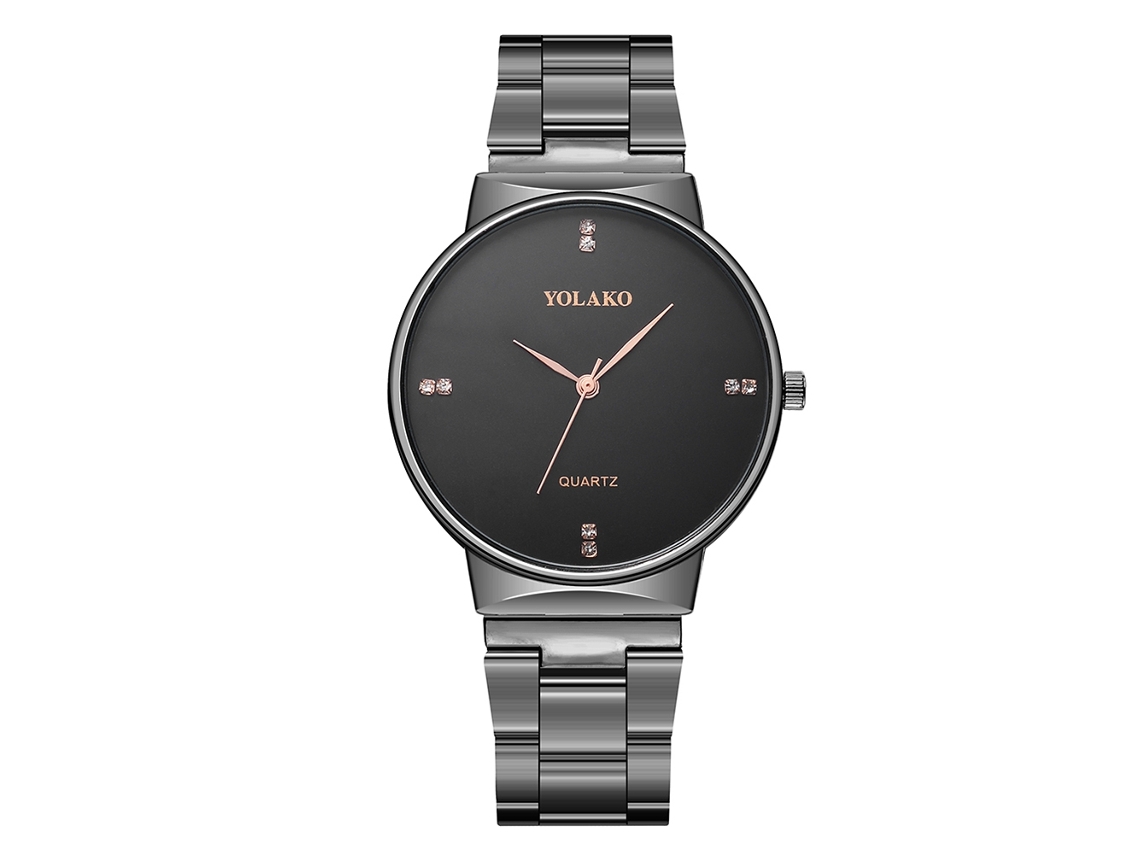 Relógio de pulso Yolako Business Quartz com pulseira de aço inoxidável para casais, preto