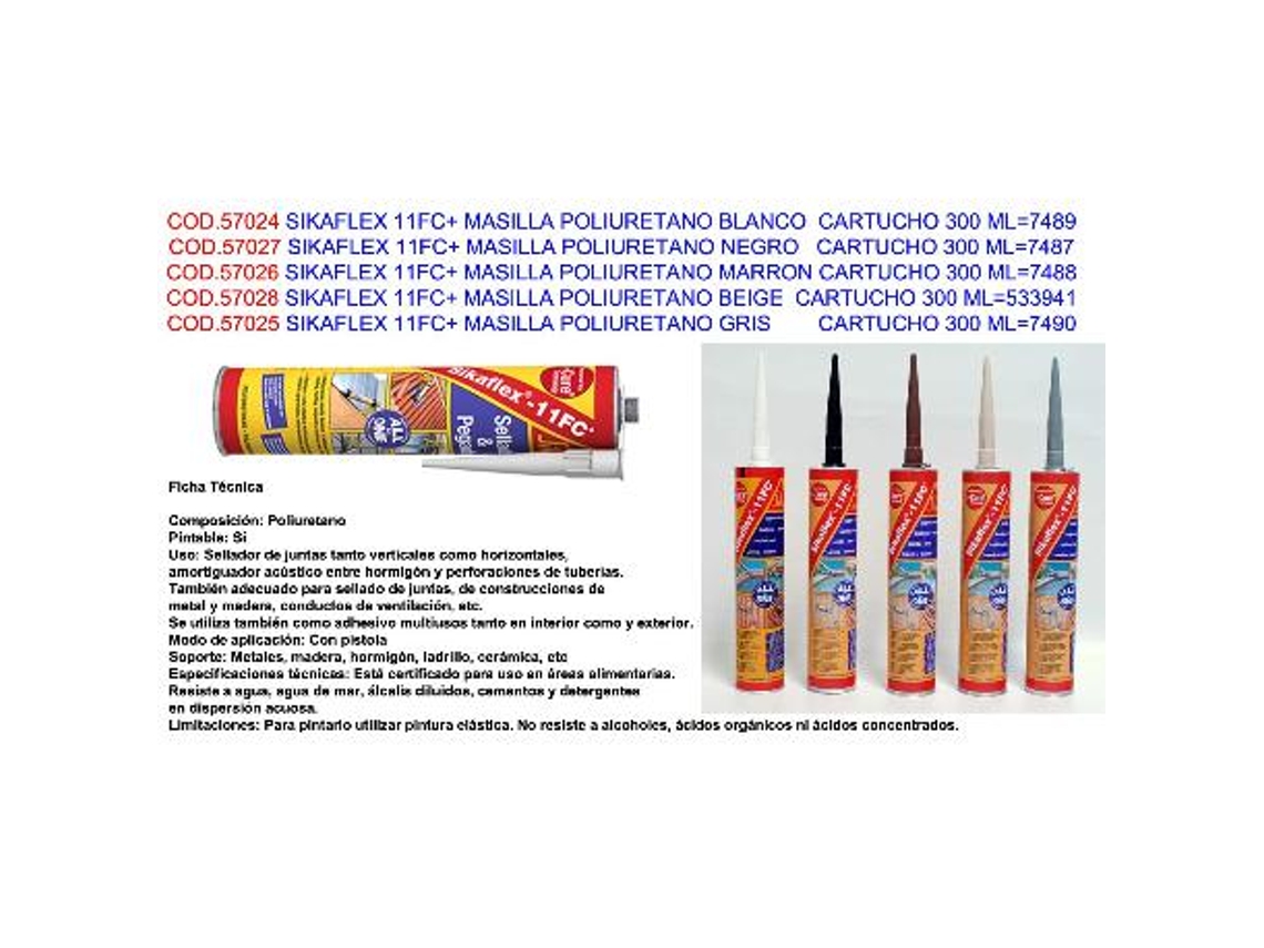 Sikaflex 11fc+ masilla poliuretano marron cartucho 300 ml 7488