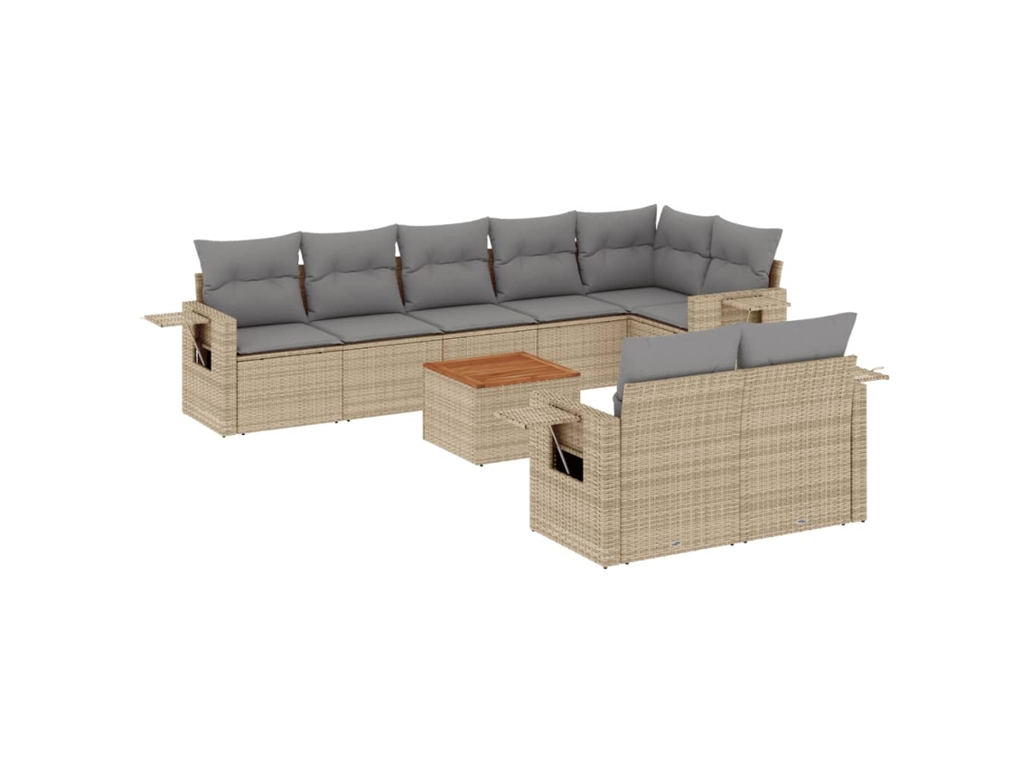 Conjunto de 9 sofás de jardim com almofadões Vime Pe Bege Misturado MAISON EXCLUSIVE