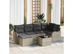 Vidaxl Conjunto De Sofá De Jardim 7 Unid. Cinzento-claro Vime Pe