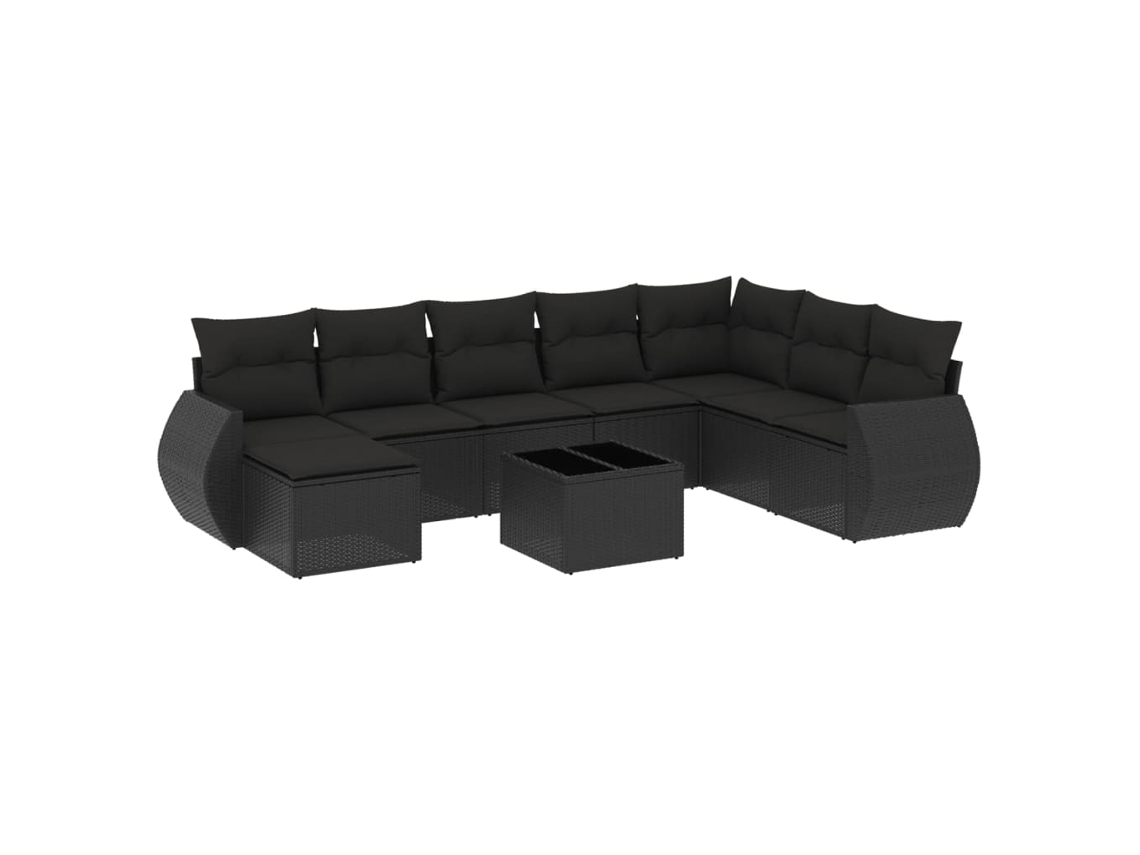 Maison Exclusive - 9 Pcs Conjunto De Sofás P/ Jardim C/ Almofadões Vime Pe Preto