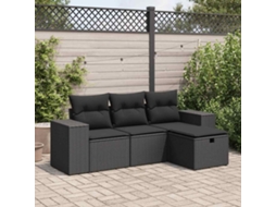 4 Pcs Conjunto De Sofás Para Jardimconjuntos Relax Jardimconjunto De Jantar C/ Almofadões Vime Pe Preto Cfw244367 Lovely Home