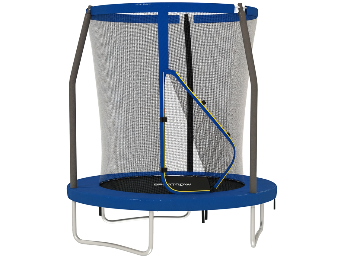 Trampolim Infantil Azul Ø183 Cm, Para Crianças Com Rede De Segurança Barras Acolchoadas Capa E Estrutura Aço
