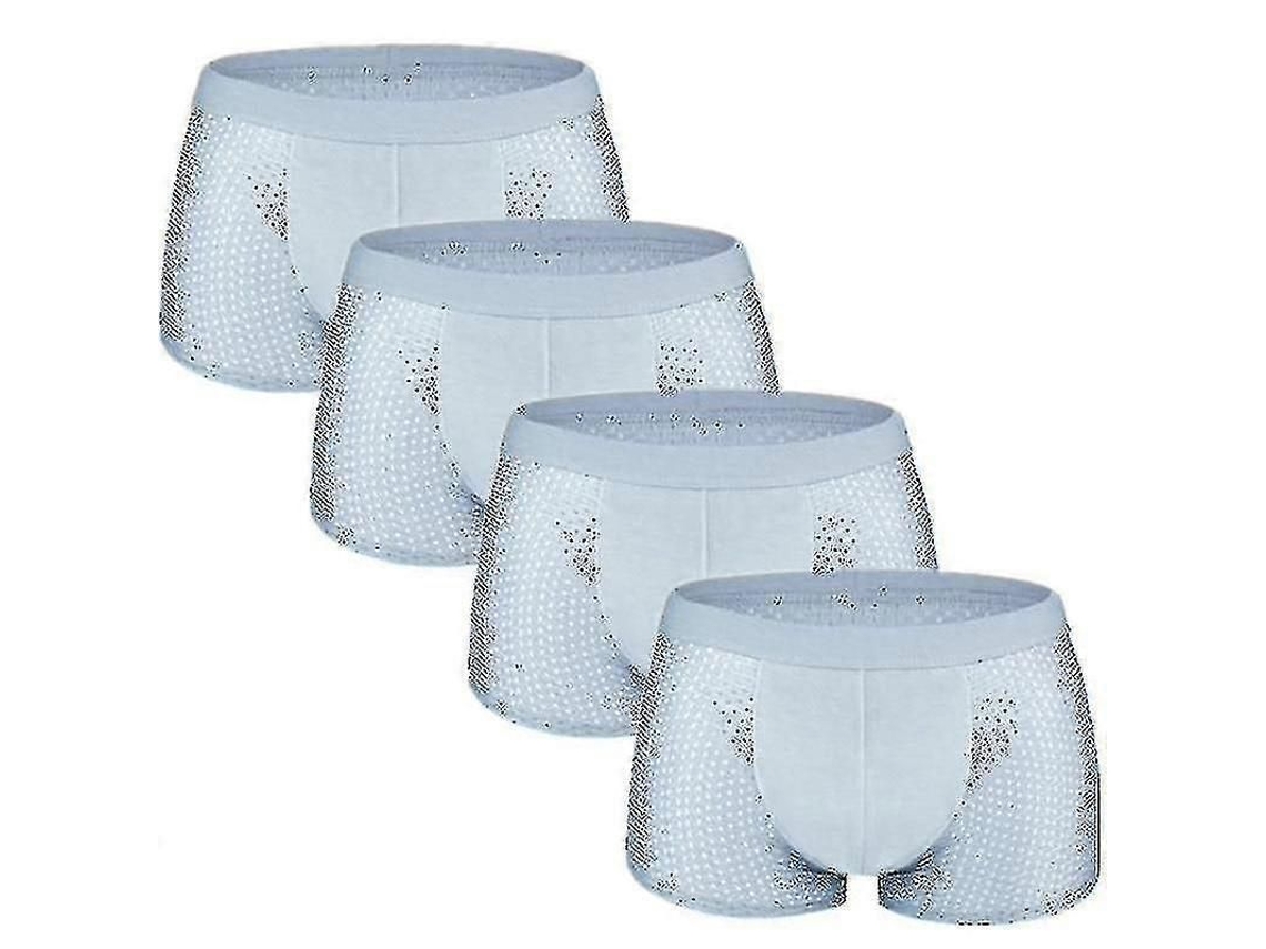 Calcinha Boxer Masculina Mesh de Bambu e Seda Gelo, Solida, para Uso Diário, Festa, Casamento, Aniversário 4skyblue