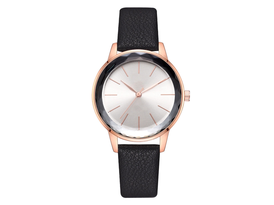 Relógio de Pulso Feminino de Quartzo Estilo Simples com Cinta de Pu Preto