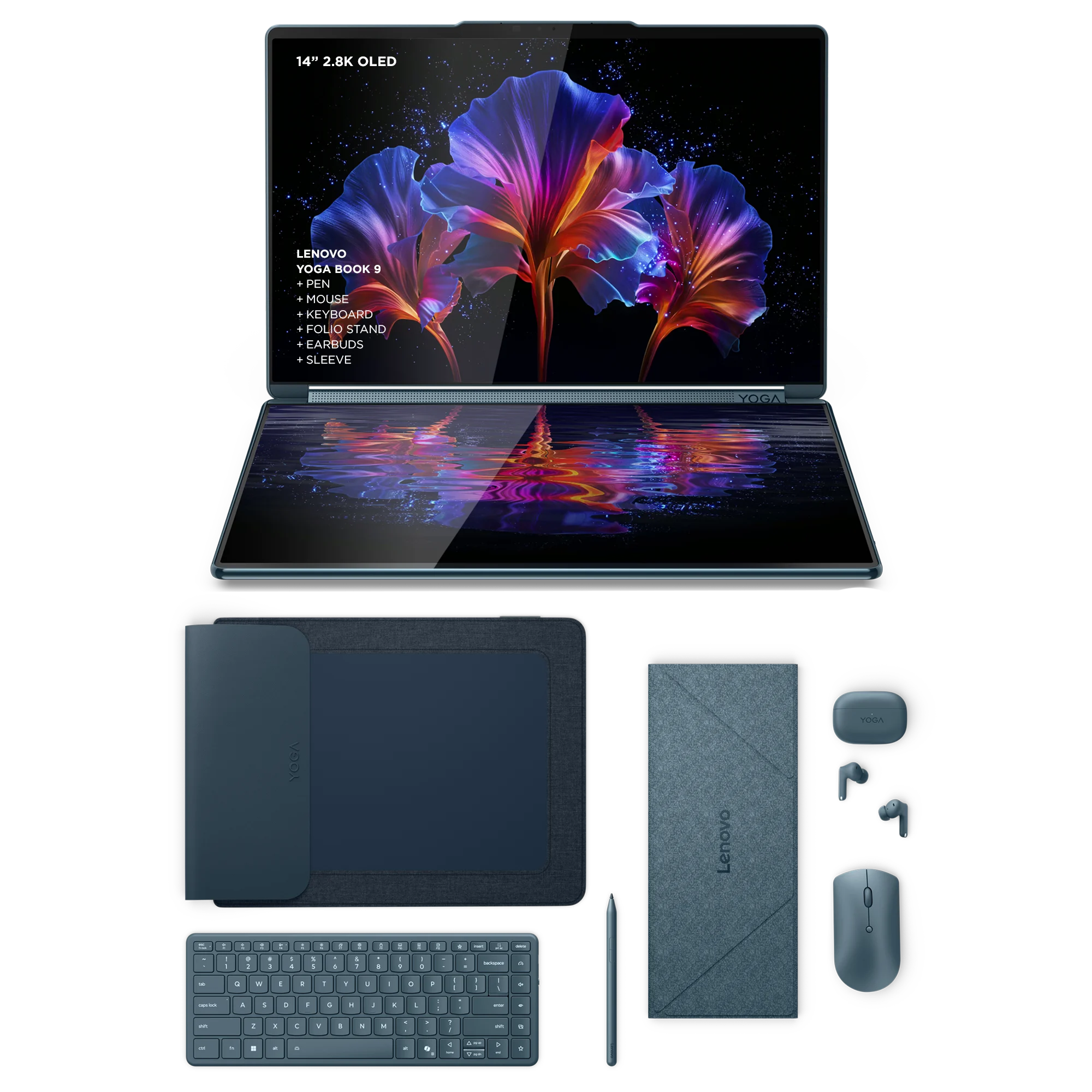 Pack Portátil LENOVO Yoga Book 9 14IAH10-058 (14'' - Intel Core Ultra 7 255H - RAM: 32 GB - 1 TB SSD - Intel Arc 140T GPU) + Pen + Rato + Teclado + Stand + Auriculares + Capa