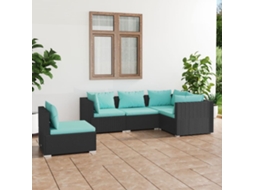 Vidaxl 5 Pcs Conjunto Lounge De Jardim C/ Almofadões Vime Pe Preto
