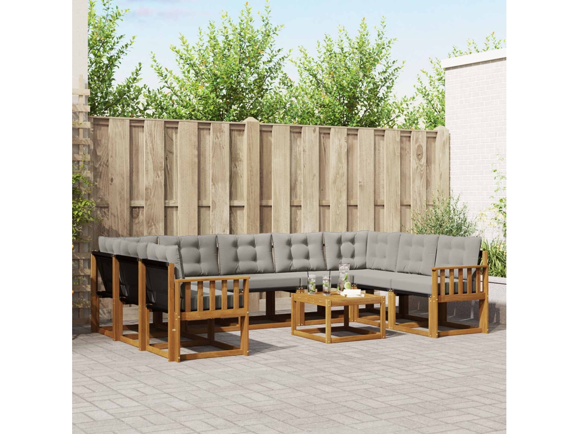 Vidaxl Conjunto De Sofás Para Exterior 10 Unid. Cinza Natural E Claro