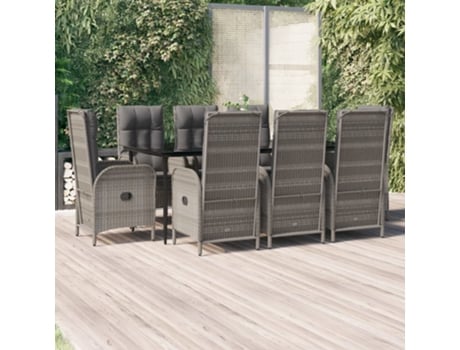 Conjunto Jantar Jardim com Almofadões Vime Pe Preto-Cinza 9 Un
