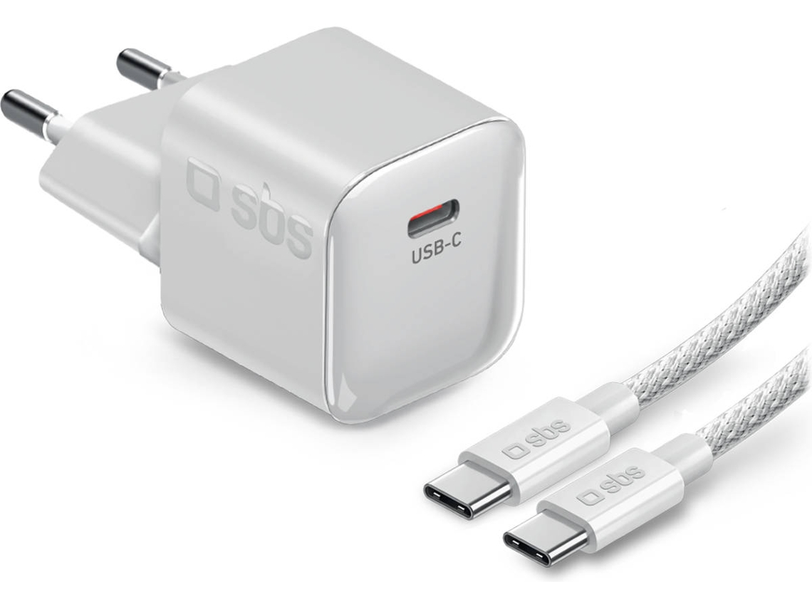 Kit Carregador SBS Gan Mini 40W+ Cabo USB-C (Branco)