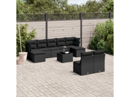 Vidaxl 10 Pcs Conjunto Sofás De Jardim C/ Almofadões Vime Pe Preto
