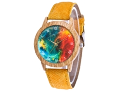 Reloj De Pareja Zhoulianfa Nebulosa Colorida Acero Cuarzo Dial Redondo Amarillo